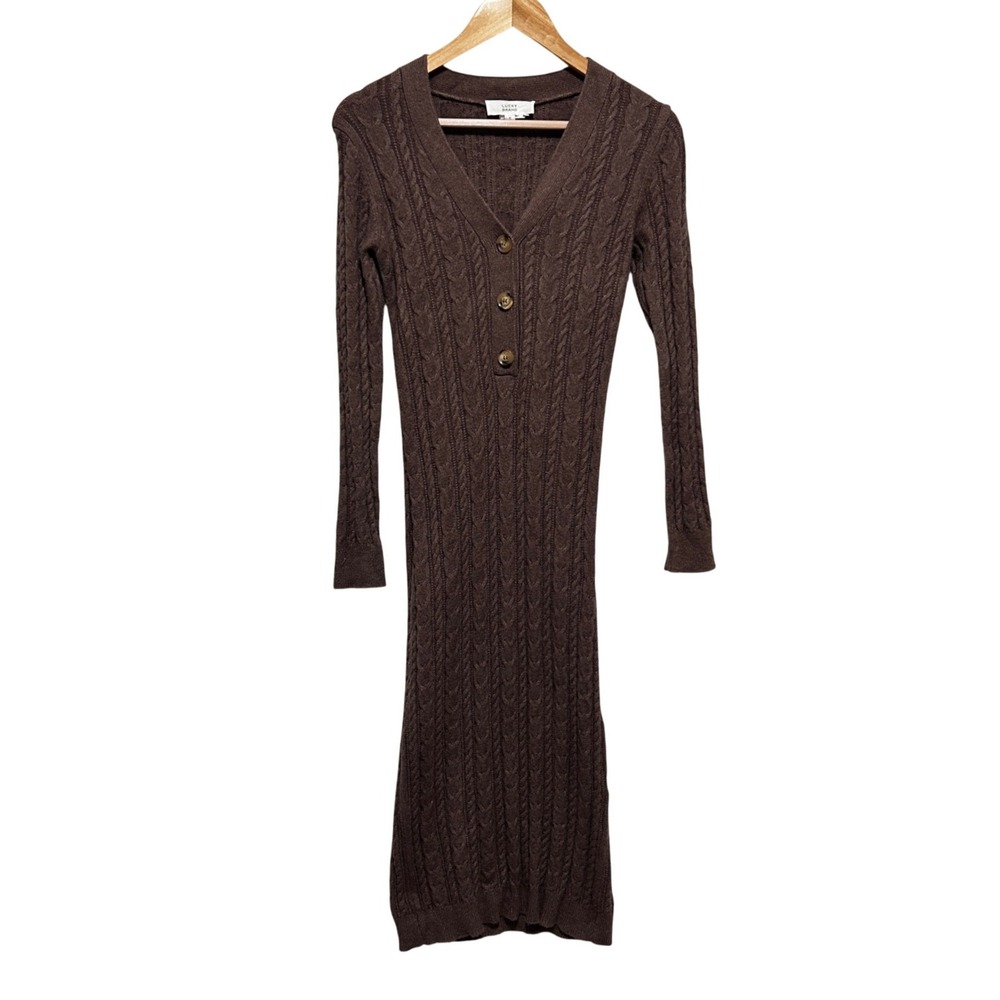 Lucky Brand Cottage Academia Sweater Dress M Brown Cable Knit Coastal Cowgirl